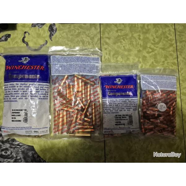 Lot Winchester 30-30 de 218 OGIVES 150 GR ET 76 ETUIS