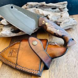 Couteau fixe artisanal avec &eacute;tui horizontal