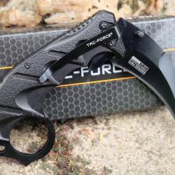 Couteaux Griffe Tac Force Karambit Semi Automatique Lame Acier 3Cr13 Manche Alu Poing Am&eacute;ricain 01
