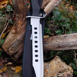Poignard Gros Couteau de Chasse A Servir Bowie Lame Acier Black 440 Etui Nylon Poignard Outlaw 001