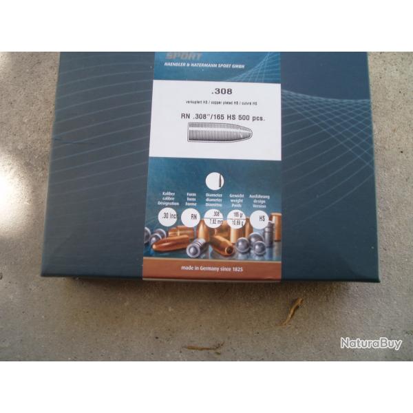 100 ogives cal 30 H&N sport 165 gr HS /1
