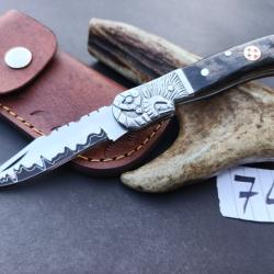 Couteau de pliant fait &agrave; main lame acier D2 manche en corne de Belier 74