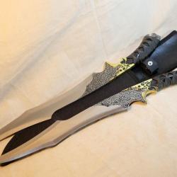 &Eacute;tui avec deux couteaux qui se d&eacute;doublent &agrave; lames brillantes - art martial  - ref EBR24FAD001