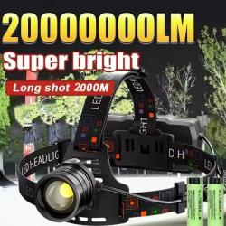 Lampe frontale tactique 20000000 lumens visible jusqu'&agrave; 200 m&egrave;tres rechargeable
