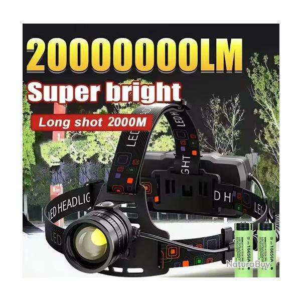 Lampe frontale tactique 20000000 lumens visible jusqu'� 200 m�tres rechargeable