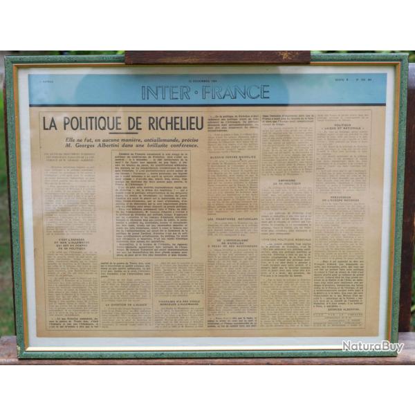 rare Affiche Interfrance 13 d�cembre 1942 Richelieu encadr�e sous verre ref SDC25AFA002