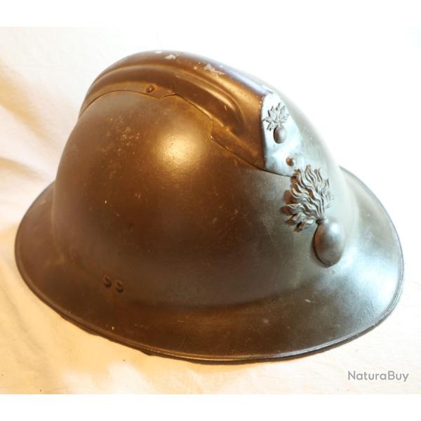 Rare Casque Adrian mod�le 26 d'officier kaki avec double grenade OUB25CSQ003