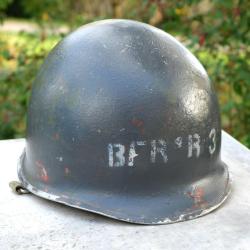 US ARMY casque lourd M1 bleu gris marqu&eacute; BF3 R3  + nom  - ref QAL25CSQ002