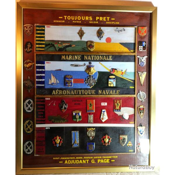 Cadre souvenir de carri�re militaire adjudant Page dont A�ronavale ref LIS25AER001