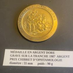 m&eacute;daille en argent dor&eacute; prix CHIBRET d'ophtamologie 1987 ( ma r&eacute;f : 623 &sect;&sect; )