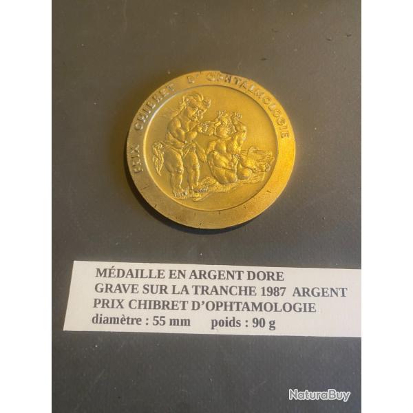 m�daille en argent dor� prix CHIBRET d'ophtamologie 1987 ( ma r�f : 623 �� )