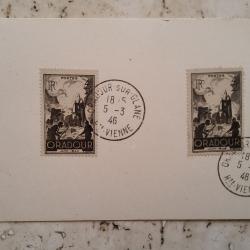 Timbres commemoratifs d'Oradour-sur-Glane du 5/3/1946