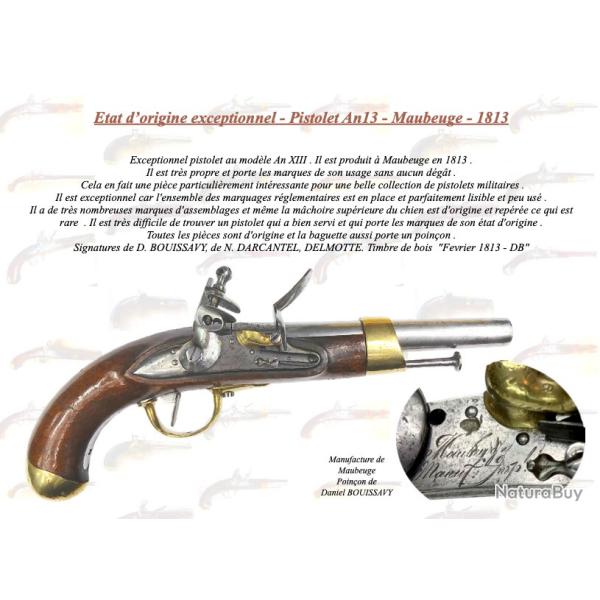 Pistolet An13 Maubeuge 1813 �tat exceptionnel