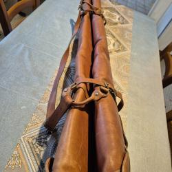 Superbe double etuis cuir de  battue pour paire de fusils