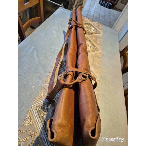 Superbe double etuis cuir de  battue pour paire de fusils