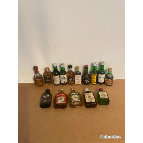 Lot 15 mignonnettes whisky anciennes divers