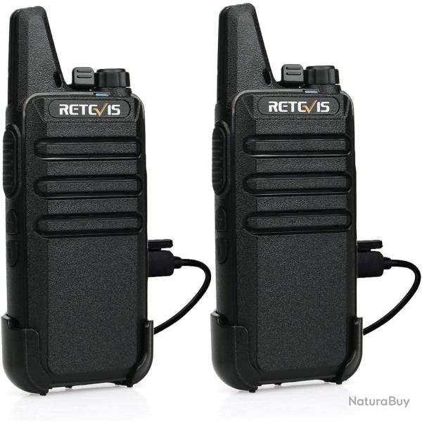 Talkie Walkie Professionnel PMR446 CTCSS/DCS 16 Canaux USB Batterie 1000mAh Vox Rechargeable Noir