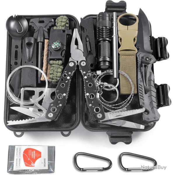 Trousse de Secours Kit de Survie 14 en 1 Polyvalent Sports de Plein Air Couverture d'urgence