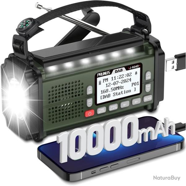 Radio Urgence SOS Solaire Dynamo Batterie10000mAh �cran LCD Rechargeable USB Lampe Poche et Lecture