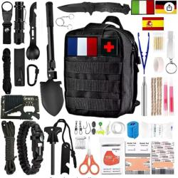 Kit de Survie d'urgence Allume Feu Trousse de Secours Boussole Bracelet Paracorde Lampe Torche