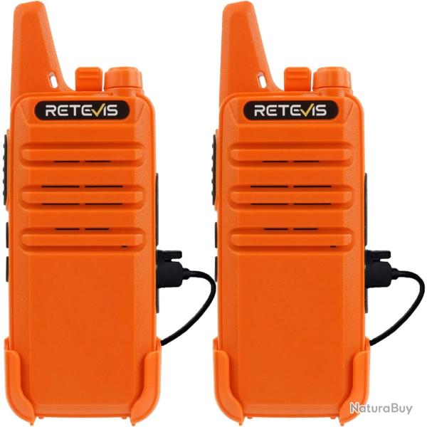 Talkie Walkie Professionnel 16 Canaux Vox CTCSS/DCS Batterie 1000mAh Rechargeable USB Orange