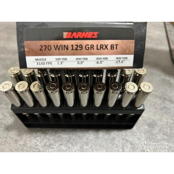 !!!  Munitions BARNES LRX BT 270 WIN 129 grains   !!! (10 boites)