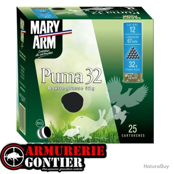 Cartouches MARY ARM Puma 32 Calibre 12/67 32grs Bourre grasse 12