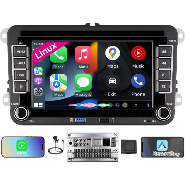 Autoradio Linux pour VW Golf 5 6/Polo,Radio VW avec CarPlay & Android Auto sans Fil Int�gr�s,�cran 7