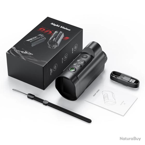 Monoculaire Vision Nocturne 1080P Zoom Num�rique  5W Port�e 800 m �cran IPS 2" Chasse & Obsevation