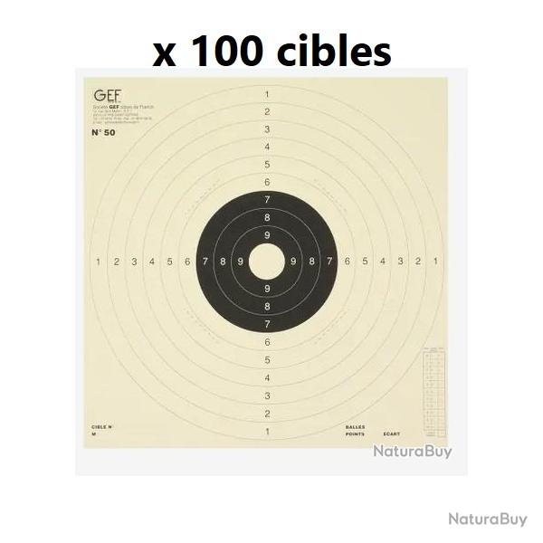 100 Cibles C50 pour le tir � 25 / 50 m - centre blanc