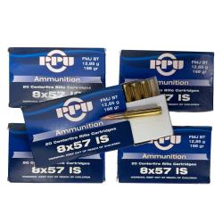PPU PARTIZAN - 5 Boites de 20 / 100 Cartouches Munitions Mauser 8x57 JS PPU FMJ BT 198 gr