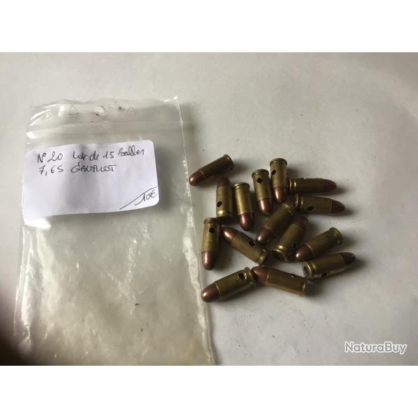 VENDU PAR LE-CUIRASSIER N�20 LOT DE 15 BALLES DE CALIBRE 7,65 MM NEUTRALISEES