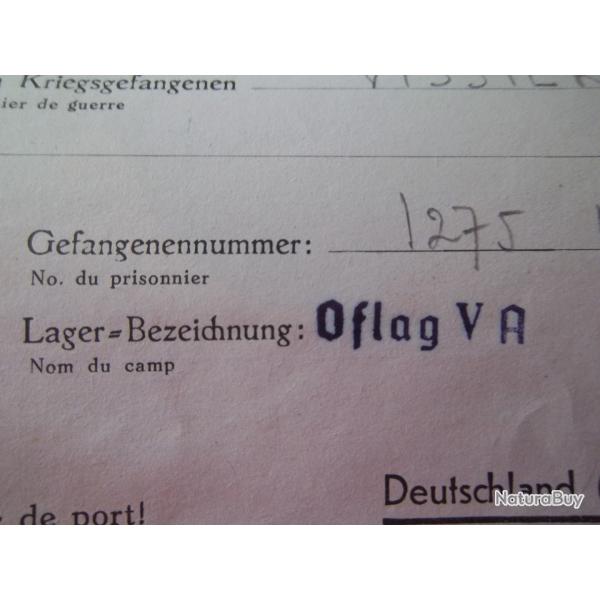 lettre prisonnier Oflag VA 1941 document militaire