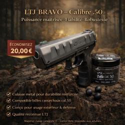 PISTOLET LTL BRAVO CO2 CAL50 le seul avec une culasse en m&eacute;tal 18J 1 boite de 10 cartouches