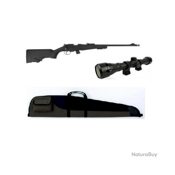 Wahoo - Pack CARABINE HATSAN Cal.22LR SYNTH�TIQUE+LUNETTE 3-9X40+FOURREAU  XOP161+561302
