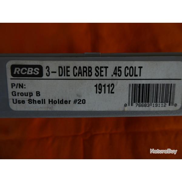 jeu d'outil RCBS  carbure 45 Long Colt +shell holder