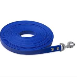 Longe synth&eacute;tique plate pour chien 10M x 19mm x 2.5mm biothane TPU US bleu