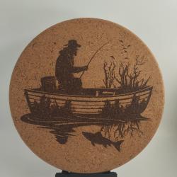 Dessous de plat en li&egrave;ge &Oslash; 19 cm - Motif p&ecirc;cheur