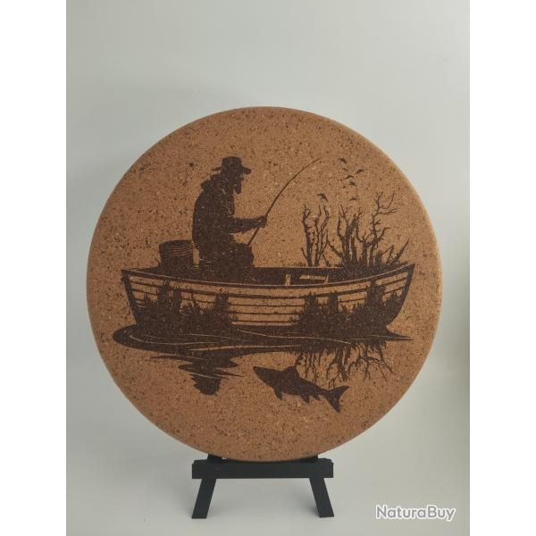 Dessous de plat en li�ge � 19 cm - Motif p�cheur