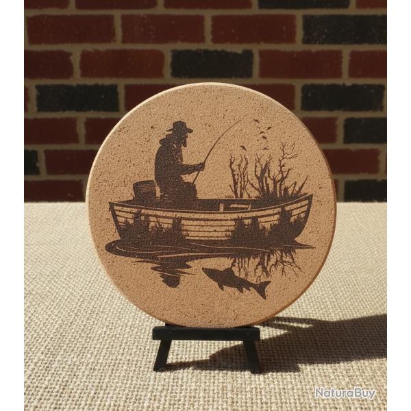 Dessous de plat en li�ge � 19 cm - Motif p�cheur