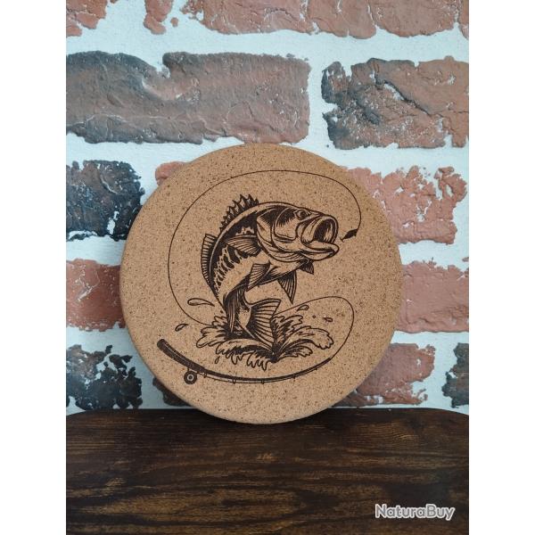 Dessous de plat en li�ge � 19 cm - Motif poisson - D�coration p�che