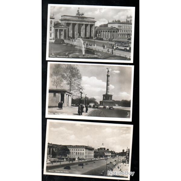 berlin avant guerre lot de 3 cartes , porte de brandebourg, unter den linden,