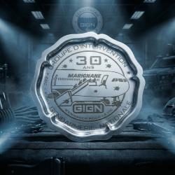 coupelle inox 14cm GIGN : commemoration assault Marignane - ecusson insigne militaire gendarmerie