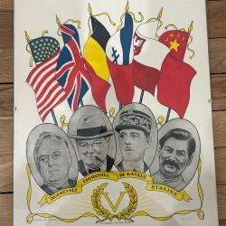 Portrait de Roosevelt, Churchill, De Gaulle et Staline.