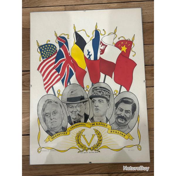 Portrait de Roosevelt, Churchill, De Gaulle et Staline.