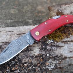 Couteau Fa&ccedil;on Couteau Corse Curnicciolu Lame Damas 128 Couches Manche Rubis Fabrication Artisanale