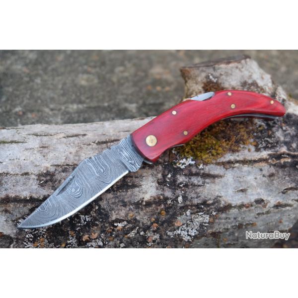 Couteau Fa�on Couteau Corse Curnicciolu Lame Damas 128 Couches Manche Rubis Fabrication Artisanale
