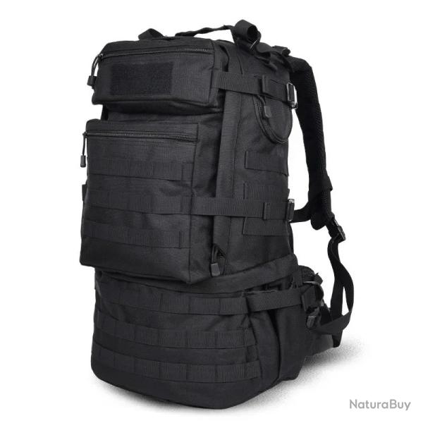Sac � Dos Tactique 50L Nylon Ultra R�sistant Cadre Int�gr� Camping Randonn�e Trekking Chasse Noir