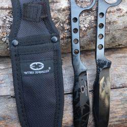 Set de 2 Couteau Tactical/Lancer WithArmour Garfish Lame Acier 440C Manche Acier Black Etui Nylon