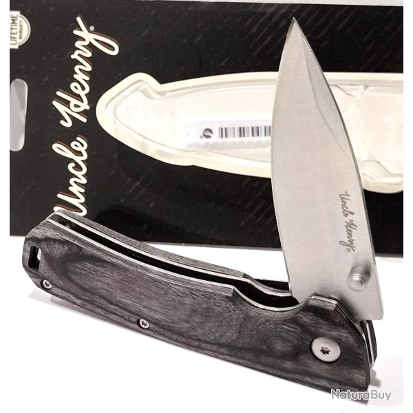 Couteau Schrade Uncle Henry Lame Acier High Carbon Manche Wood Dark Liner Lock Clip